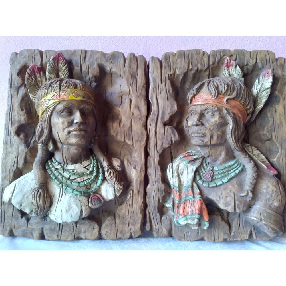 Native American Indian Chief Wall Decor Sculpture Art Wood Carved‎